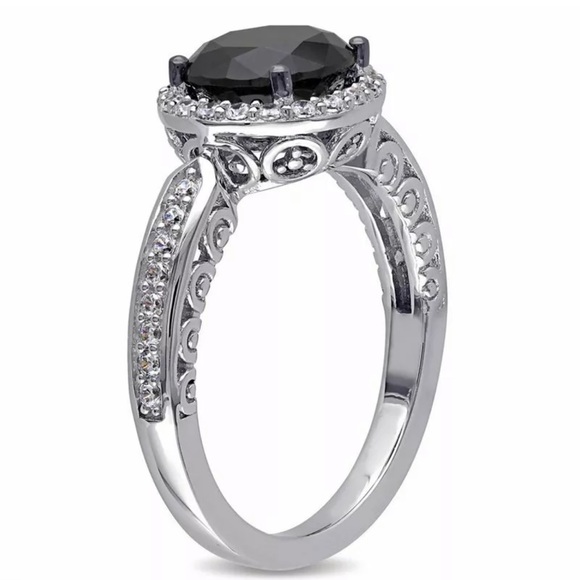Fashion  Round  Black Sapphire 925 Silver  Ring - Picture 6 of 6